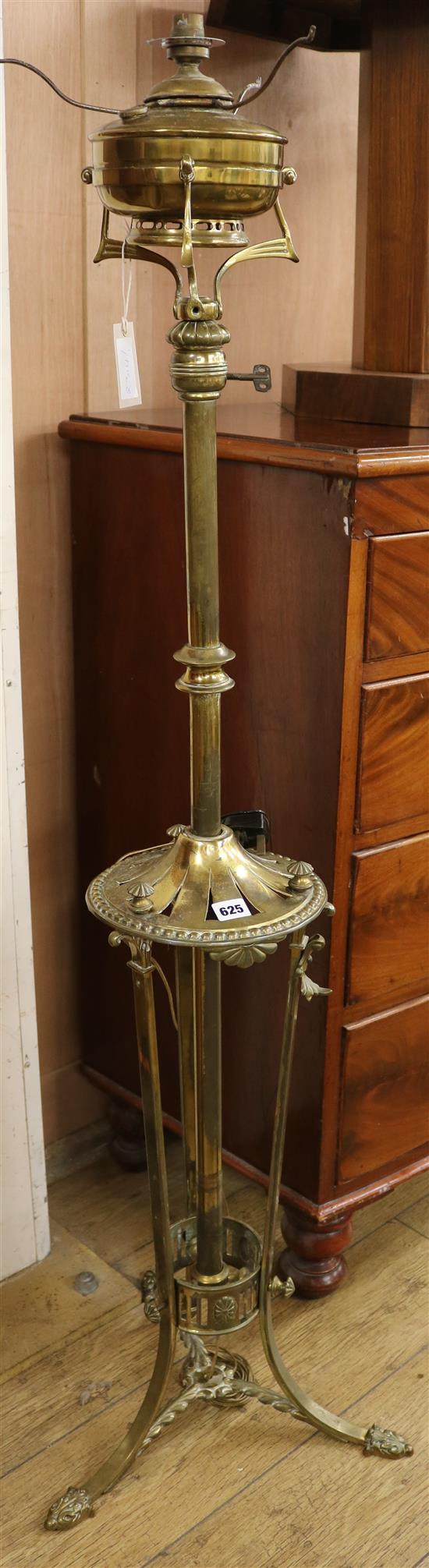 A late Victorian brass telescopic lamp standard, H.142cm